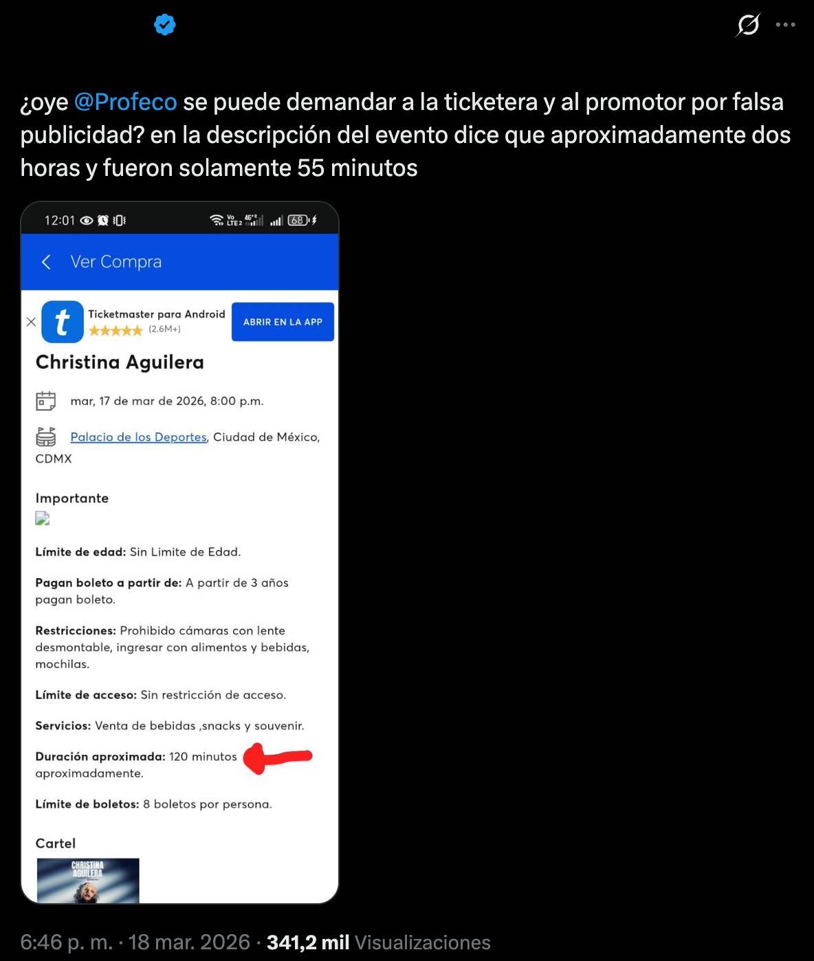 Fans de Christina Aguilera se quejan de la duración del concierto y se quejan ante Profeco