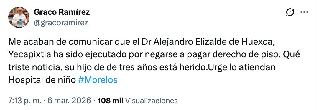 Graco Ramírez reaparece y denuncia presunto cobro de piso en Yecapixla