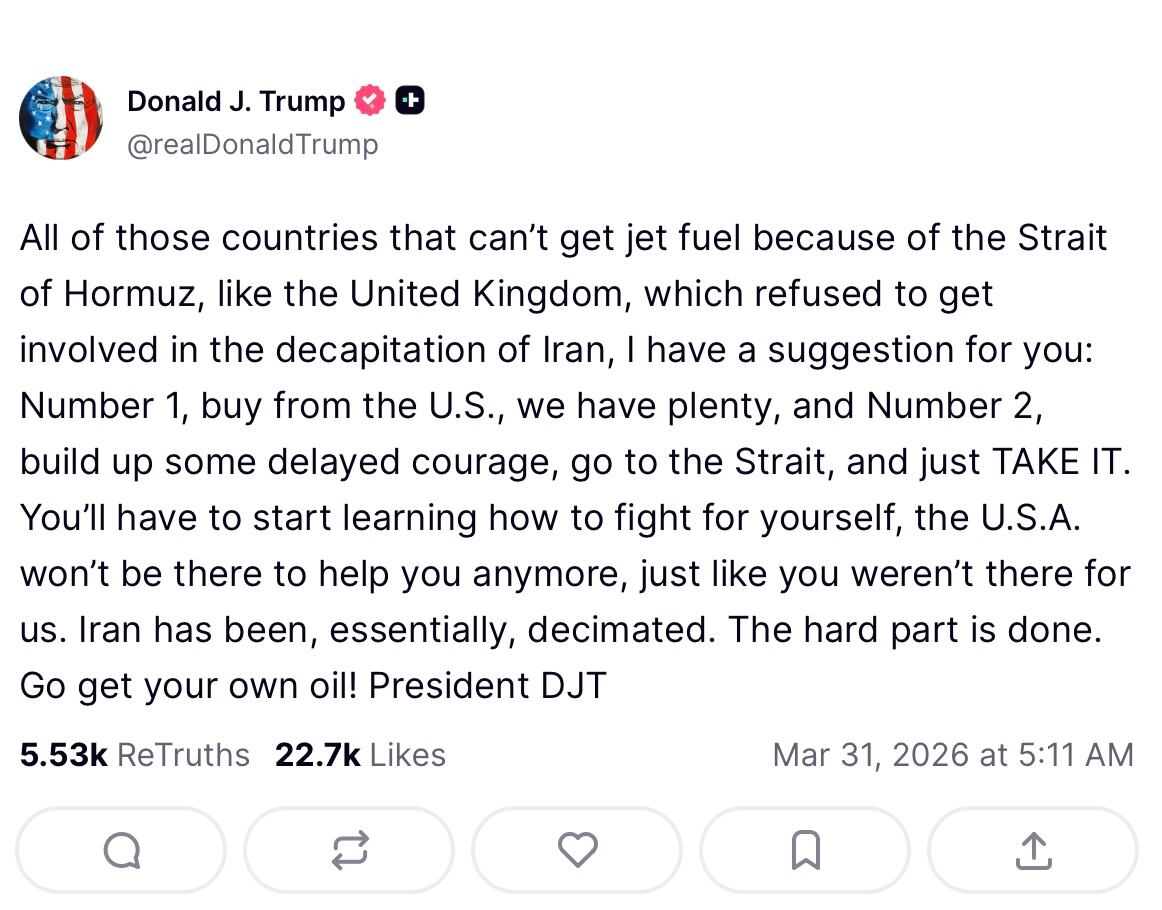 “Tómenlo”: Trump pide actuar ante alza del petróleo por cierre de Ormuz