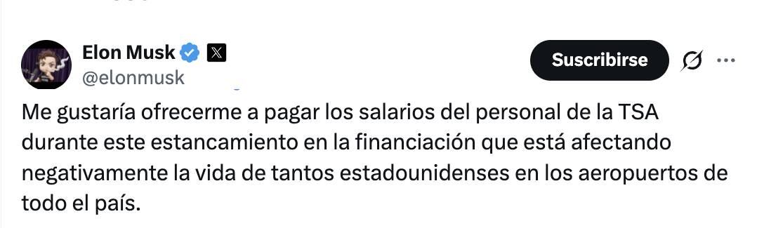 Elon Musk propone pagar salarios en la TSA