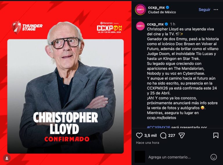 Christopher Lloyd vendrá a CCXP México 2026: fechas