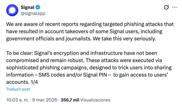 Signal alerta sobre ataques de phishing que buscan robar cuentas de usuarios