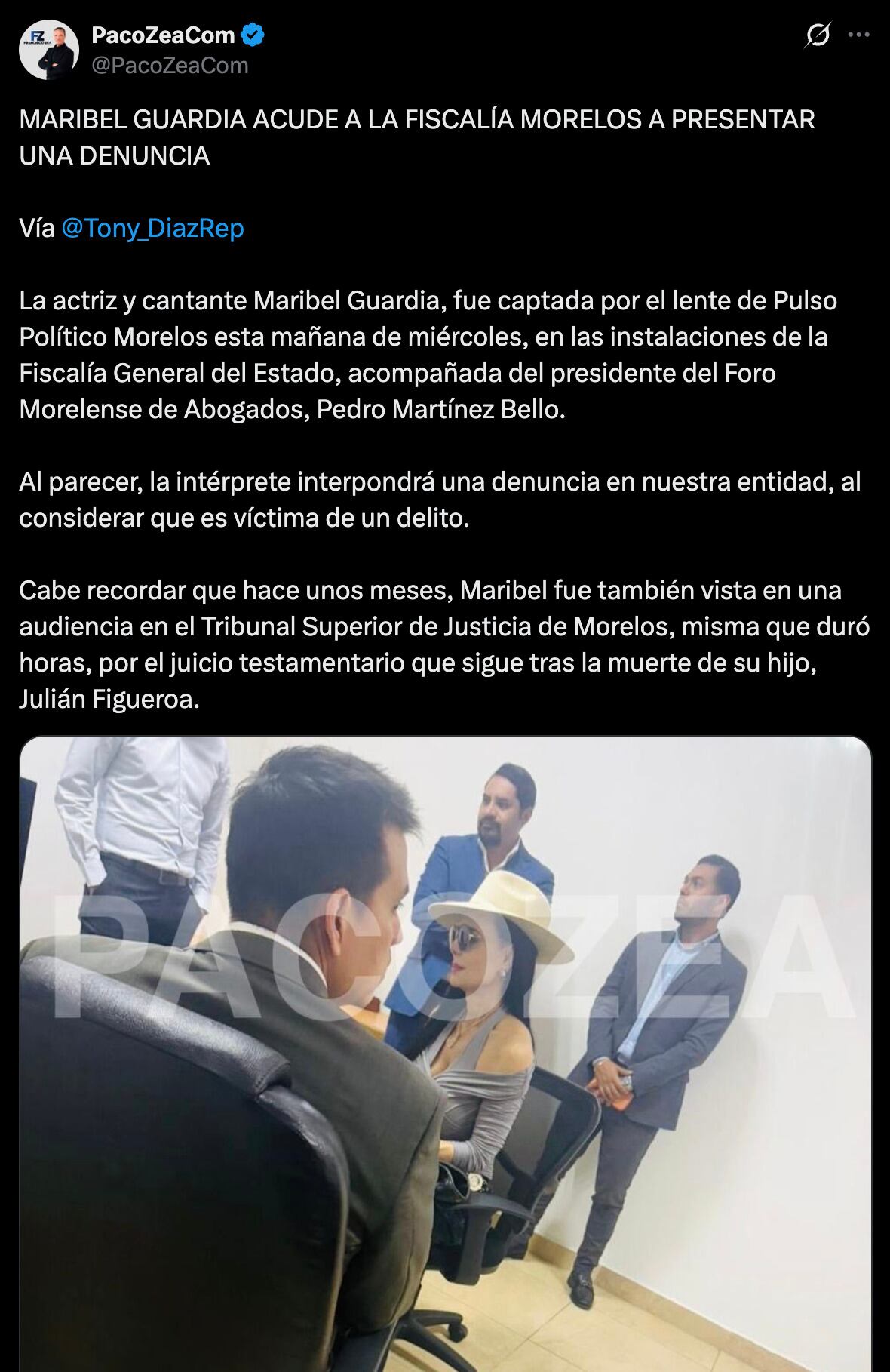 Maribel Guardia acude a la Fiscalía de Morelos para presentar una denuncia