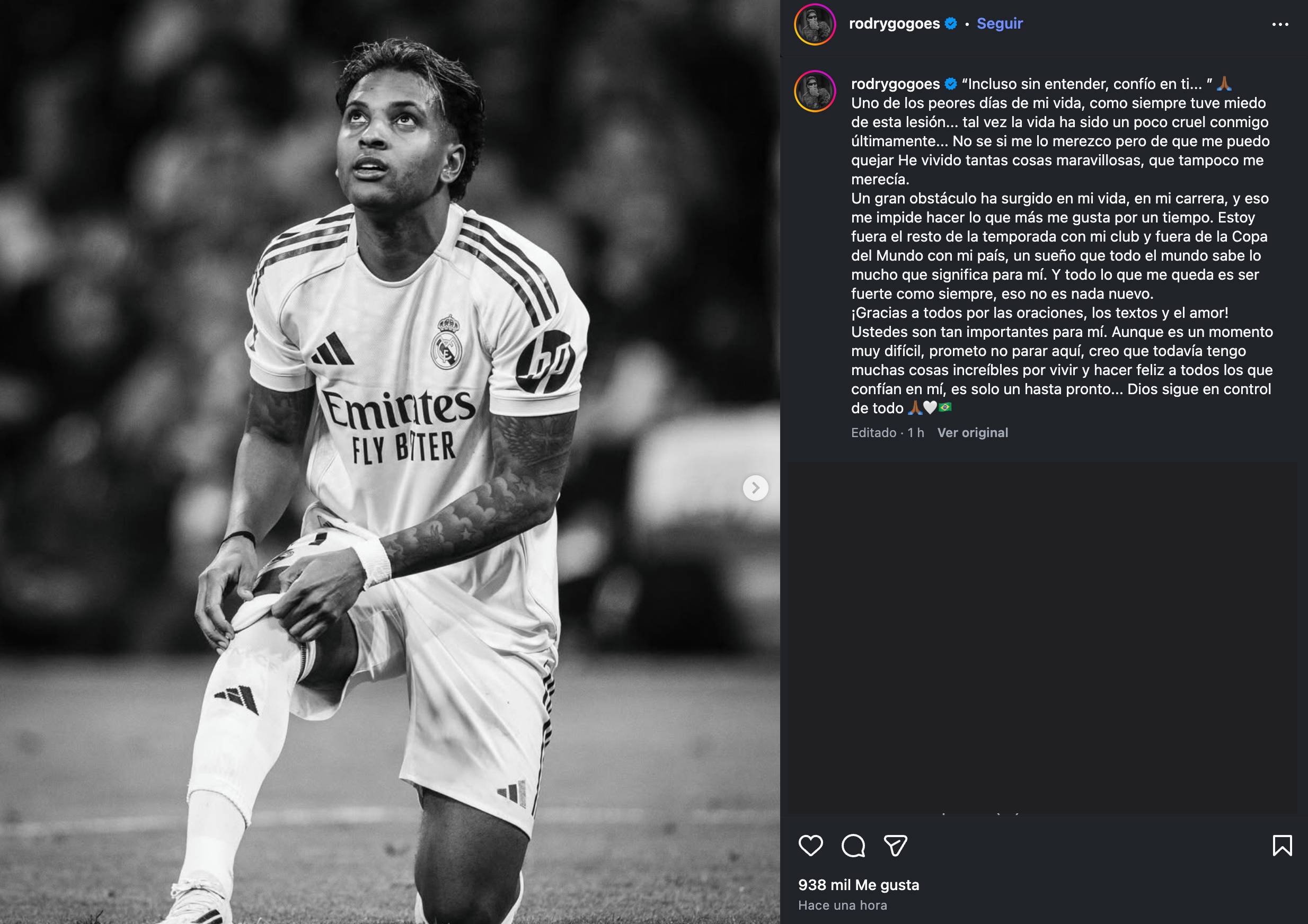 Rodrygo queda fuera del Mundial 2026 por una lesión en la rodilla