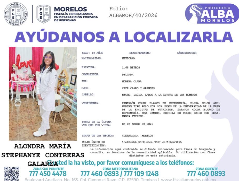Reportan como desaparecida a Alondra María Stephanye Contreras