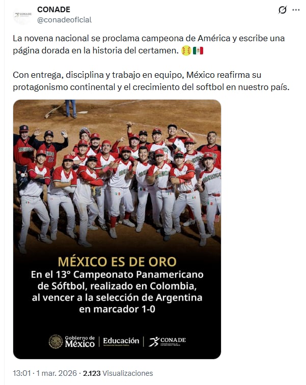 México clasifica a los Juegos Panamericanos 2027 tras ganar el Campeonato de Softbol