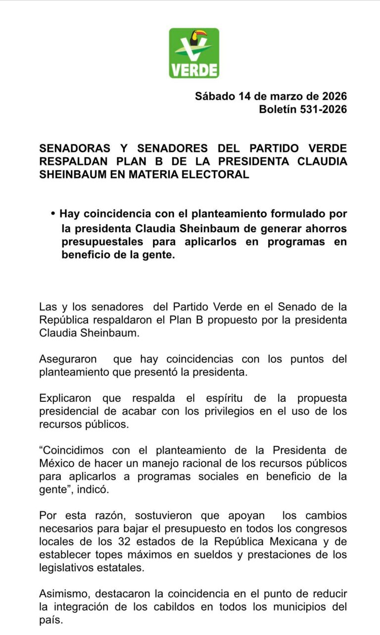 Partido Verde ve coincidencias con el Plan B en estos puntos