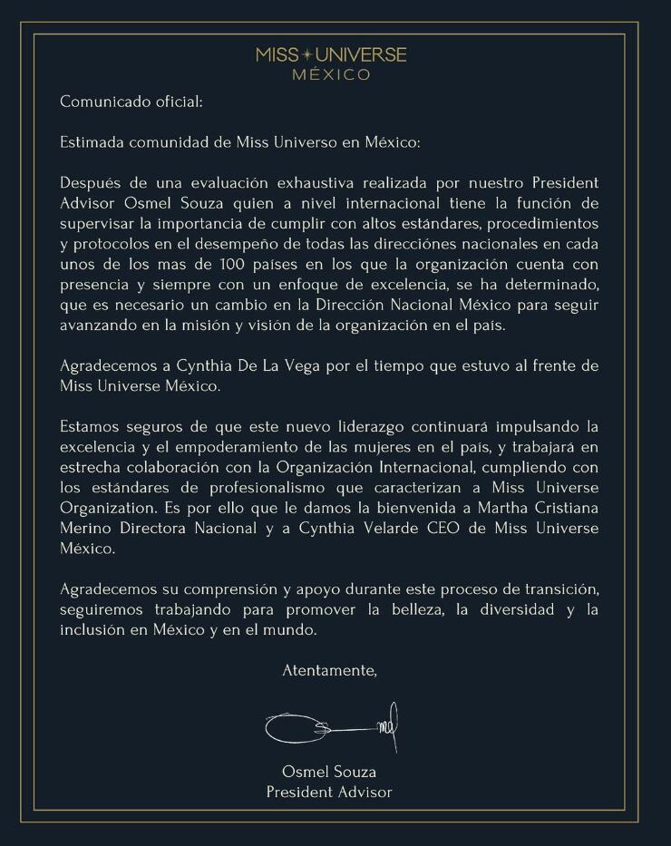 Cynthia de la Vega fue despedida de Miss Universo México y tal parece que no le avisaron