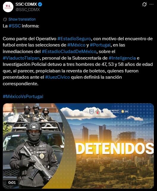 México vs Portugal: tres detenidos por reventa en el Estadio Banorte