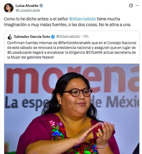 Luisa Alcalde desmiente renuncia a la presidencia de Morena