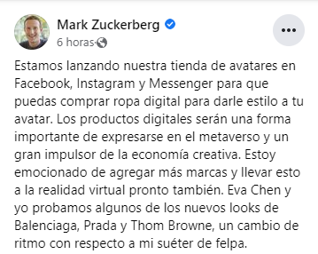 Mark Zuckerberg anuncia la ropa del Metaverso