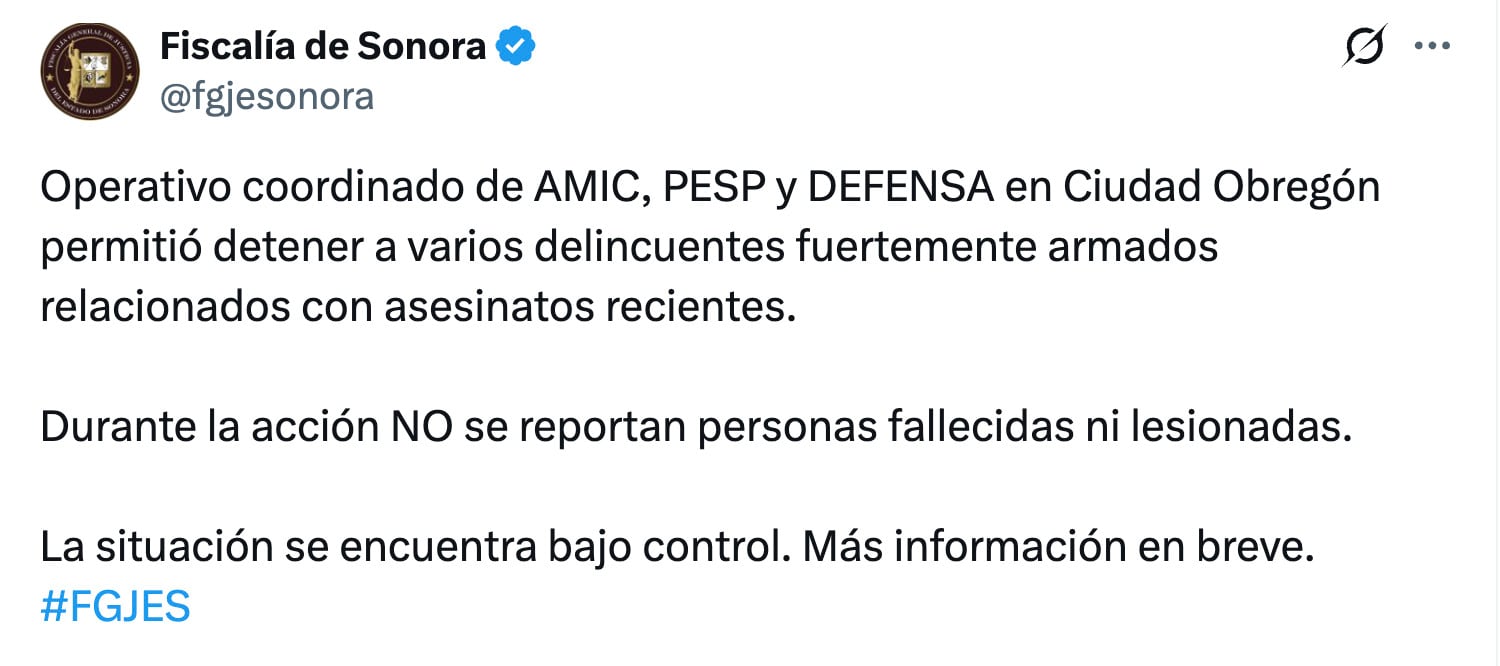Balacera en Cajeme durante operativo; reportan posibles detenidos