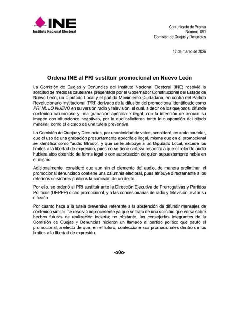 INE baja spot del PRI contra Samuel García y MC en Nuevo León