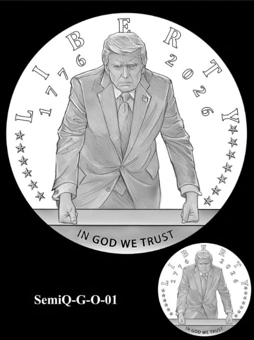 Moneda de oro conmemorativa con imagen de Donald Trump