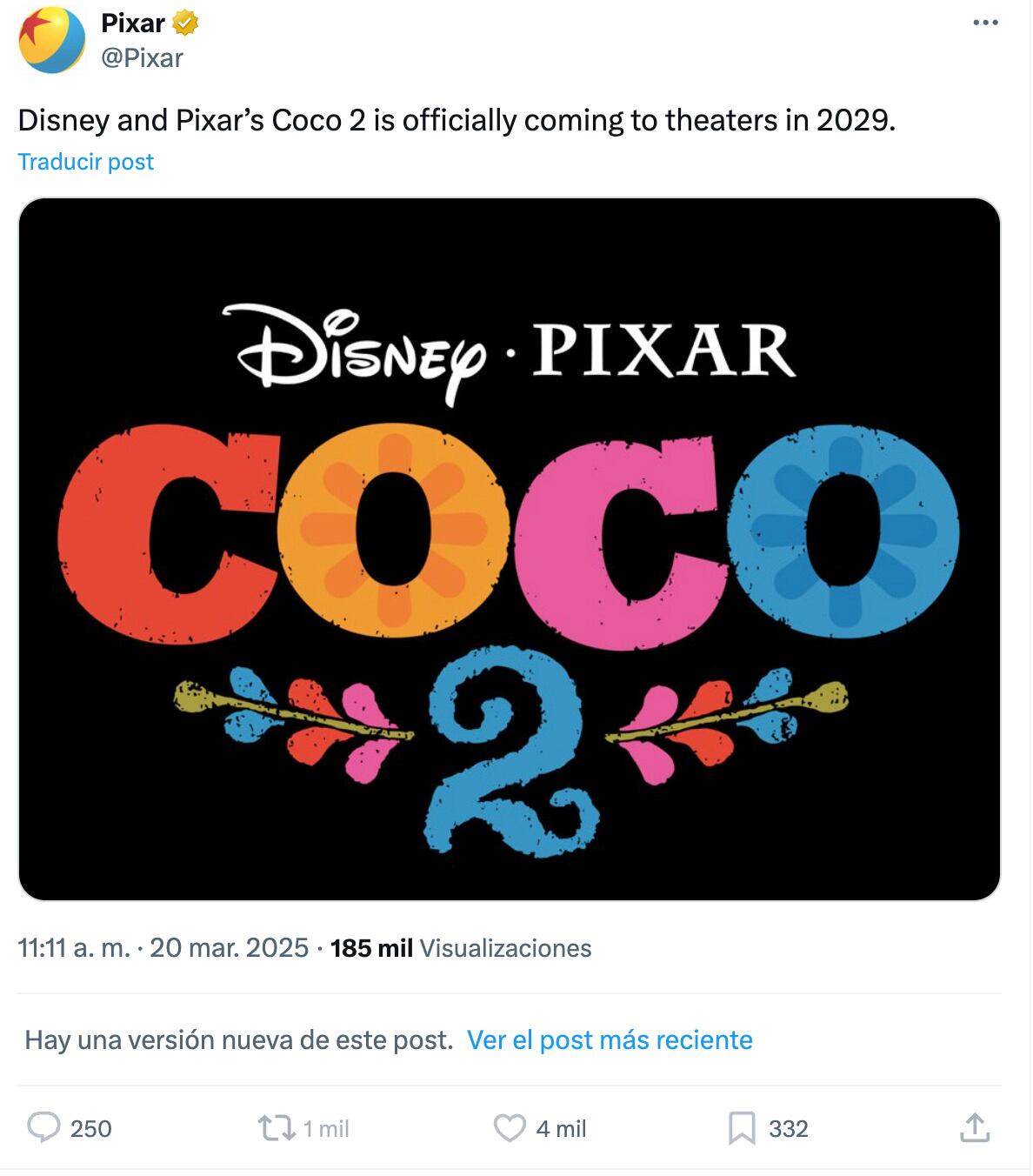 La secuela de Coco ya figura en los planes de Pixar para 2029