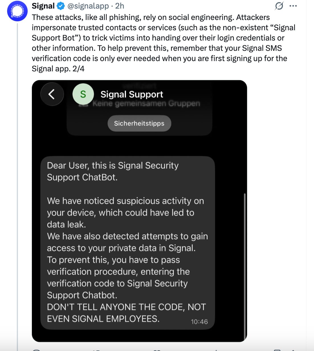 Signal alerta de ataques pishing