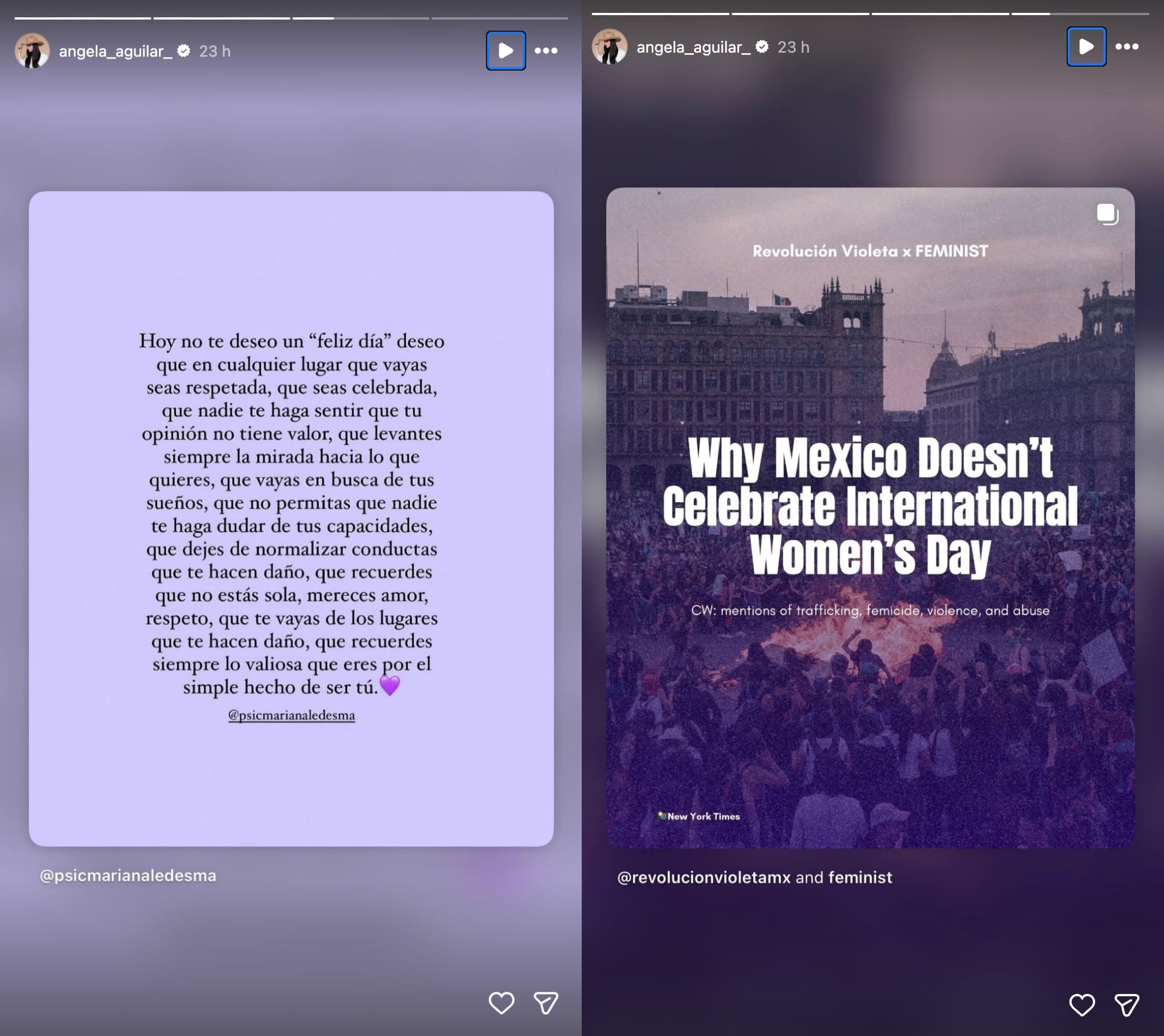 Ángela Aguilar publica mensaje de sororidad por el Día de la Mujer