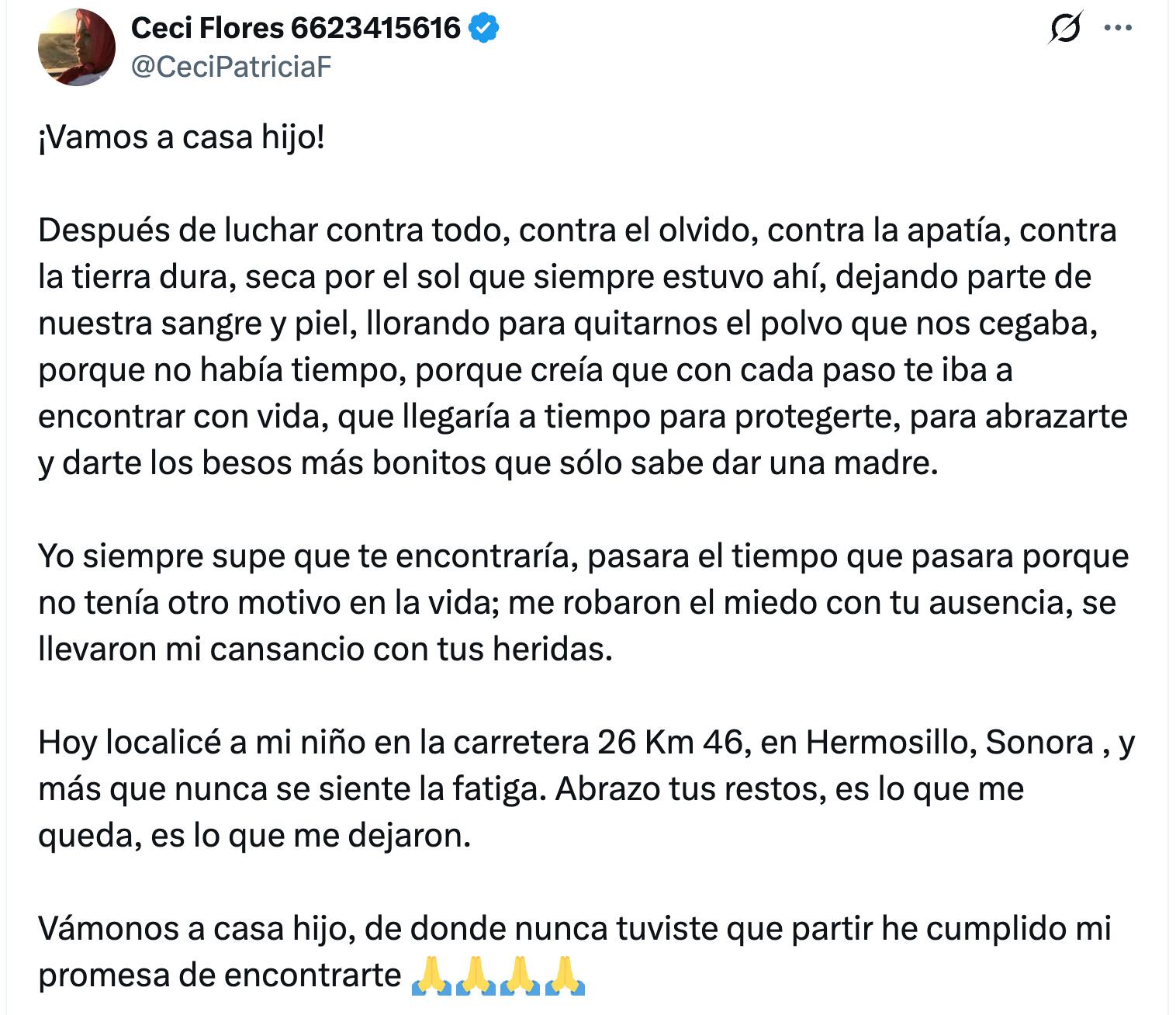 Este es el lugar en el que Ceci Flores encontró a su hijo