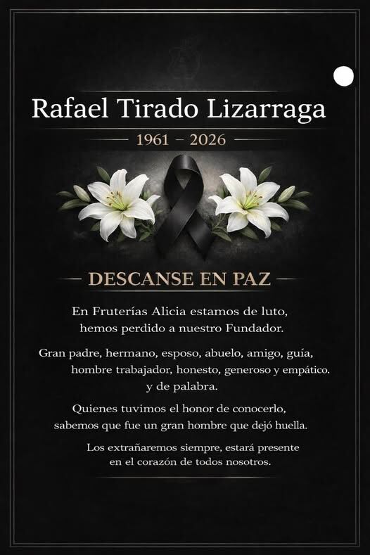 Esquela de Fruterías Alicia sobre el asesinato de Rafael Tirado.