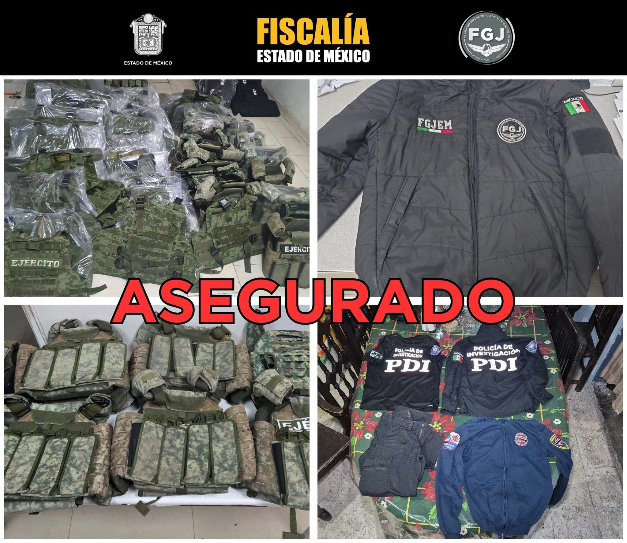 Fiscalía del Edomex asegura uniformes falsos en operativo en Chiconautla