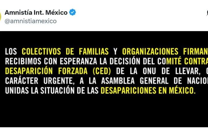 Amnistía Internacional llama a declarar emergencia nacional crisis de desaparecidos en México