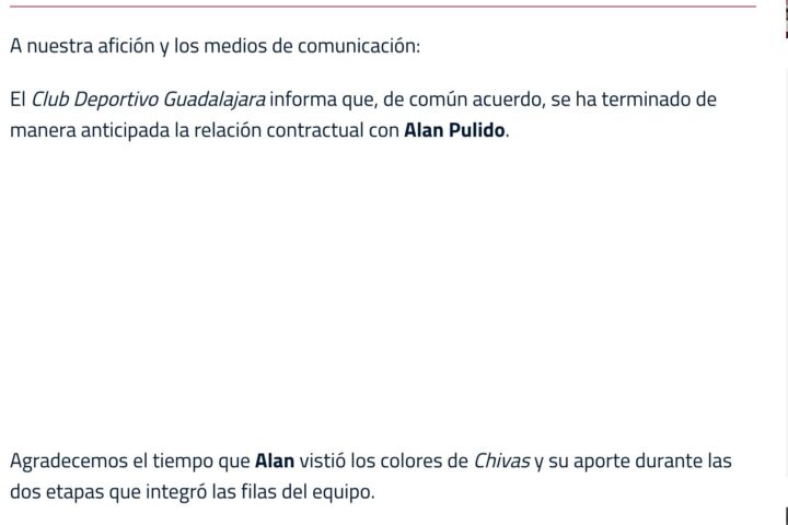 Chivas rescinde contrato de Alan Pulido