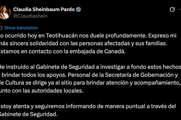 Claudia Sheinbaum lamenta balacera en Teotihuacán