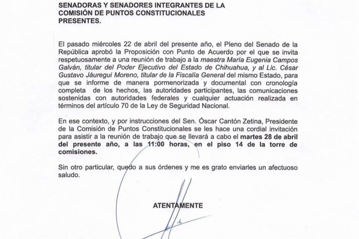 Comisión de Puntos Constitucionales invita a la reunión con Maru Campos.