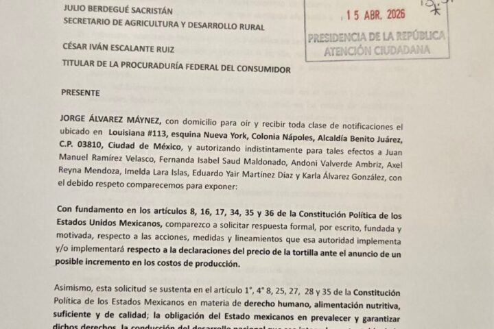 Jorge Álvarez Maynez pide 5 acciones Claudia Sheinbaum por el precio de la tortilla.