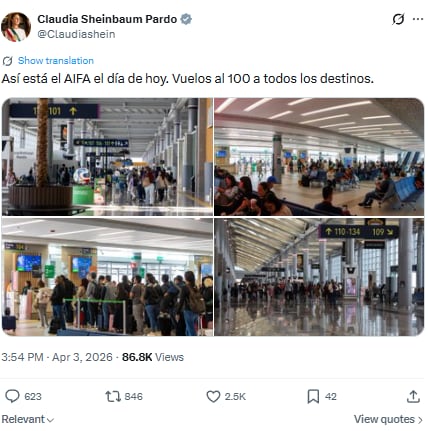Sheinbaum destaca alta afluencia en el AIFA en Semana Santa