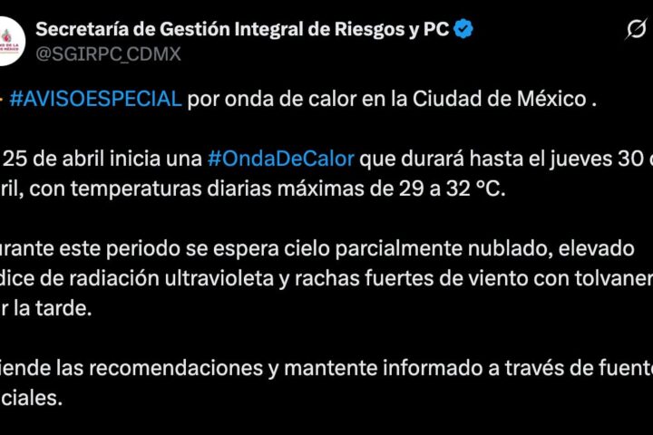Ola de calor llegará a las CDMX el sábado 25 de abril