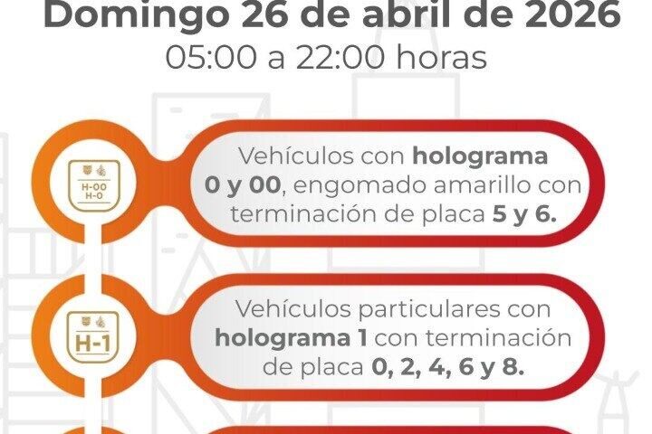 Hoy no Circula domingo 26 de abril por contingencia ambiental en CDMX