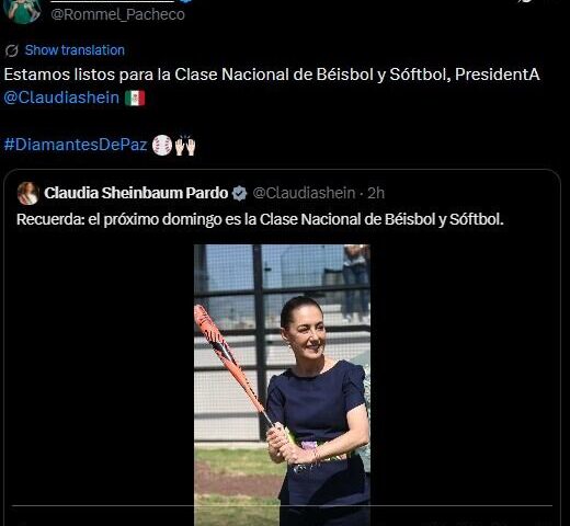 Sheinbaum y Rommel Pacheco convocan a la Clase Nacional de Béisbol y Sóftbol