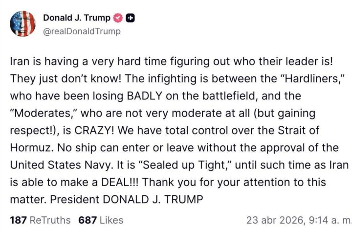Truth Social de Trump sobre los gobernantes iraníes.