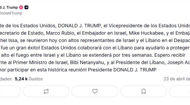 Trump anuncia acuerdo entre Israel y Líbano