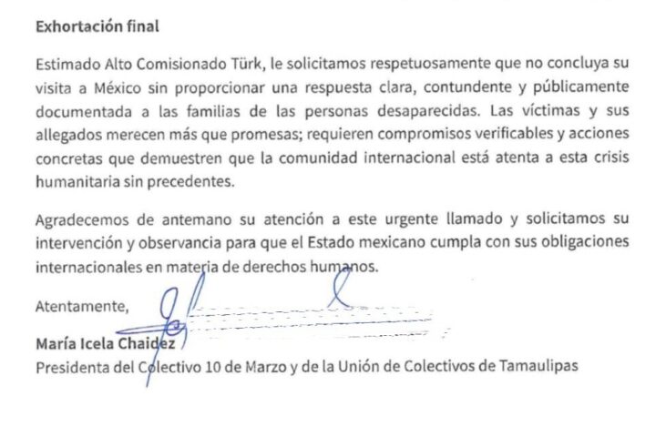 Colectivo 10 de Marzo hace llamado a Volker Türk
