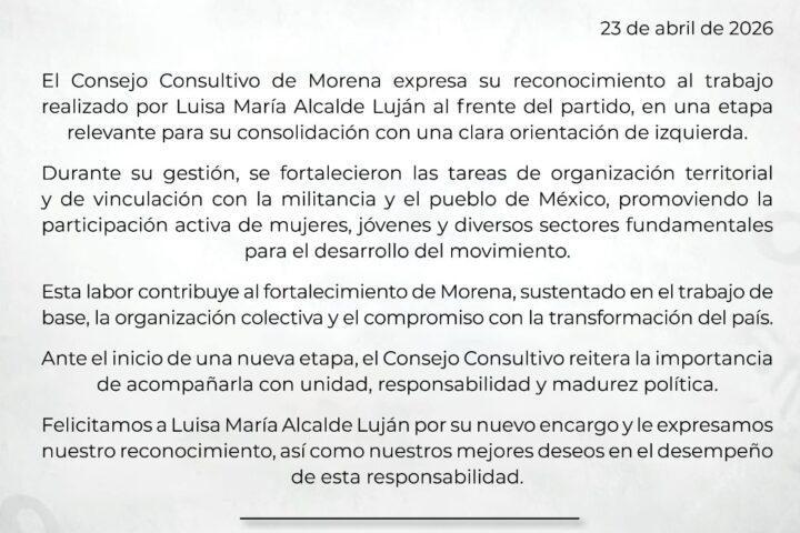Morena despide a Luisa Alcalde y destaca su labor en el partido