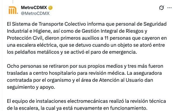 STC sobre fallas en escalera de la Línea 3 del Metro CDMX