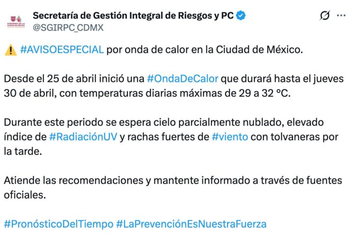 Onda de calor en CDMX, ¿cuándo termina? Altas temperaturas continuarán miércoles 29 de abril