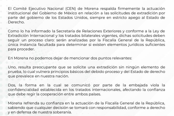 Morena confía en actuar de la FGR en caso Rubén Rocha y funcionarios de Sinaloa