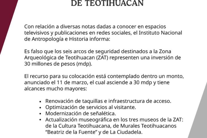 INAH aclara inversión de 30 millones de pesos en Teotihuacán
