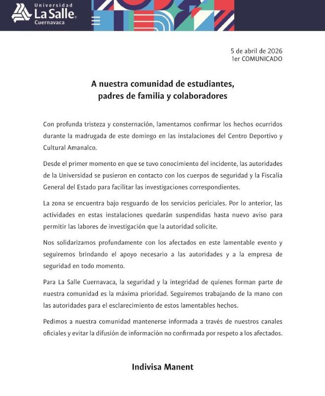 La Salle Cuernavaca confirma muerte de guardia en sus instalaciones