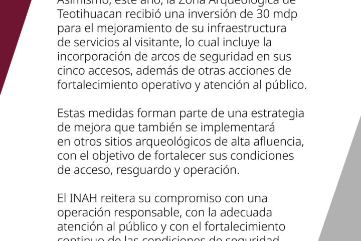 INAH niega recorte a Teotihuacán y confirma inversión de 30 millones de pesos