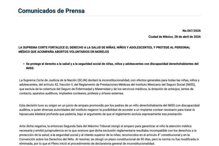 Comunicado de la SCJN