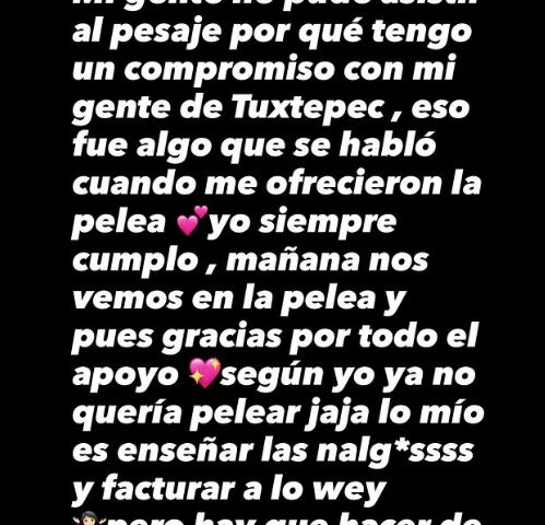 Karely Ruiz aclaró la razón por la que no llegó a la ceremonia de pesaje