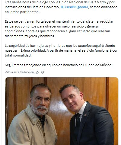 Adrián Rubalcava y Metro CDMX alcanzan acuerdos con sindicato