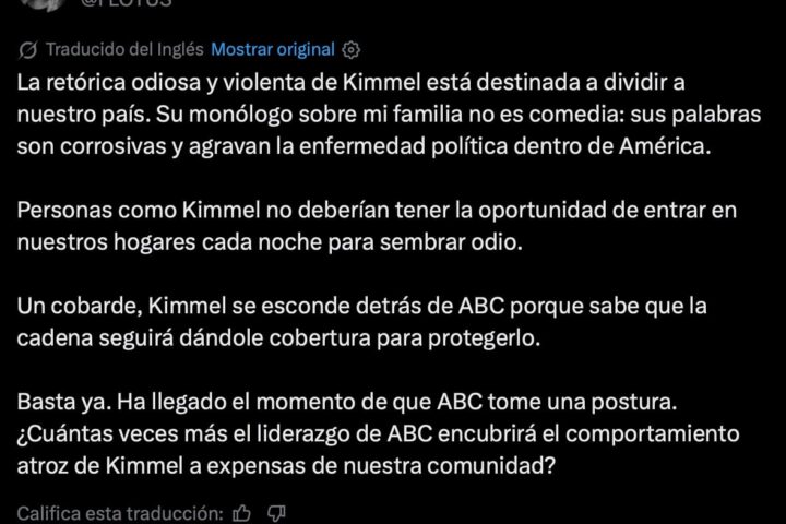 Melania Trump acusa de “odio” a Jimmy Kimmel y pide a ABC frenar su programa