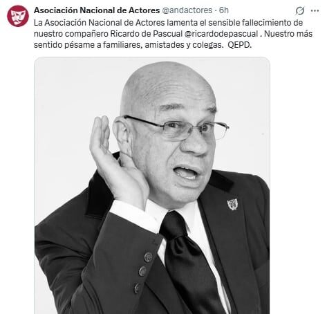 ANDA da a conocer la muerte del actor Ricardo de Pascual.