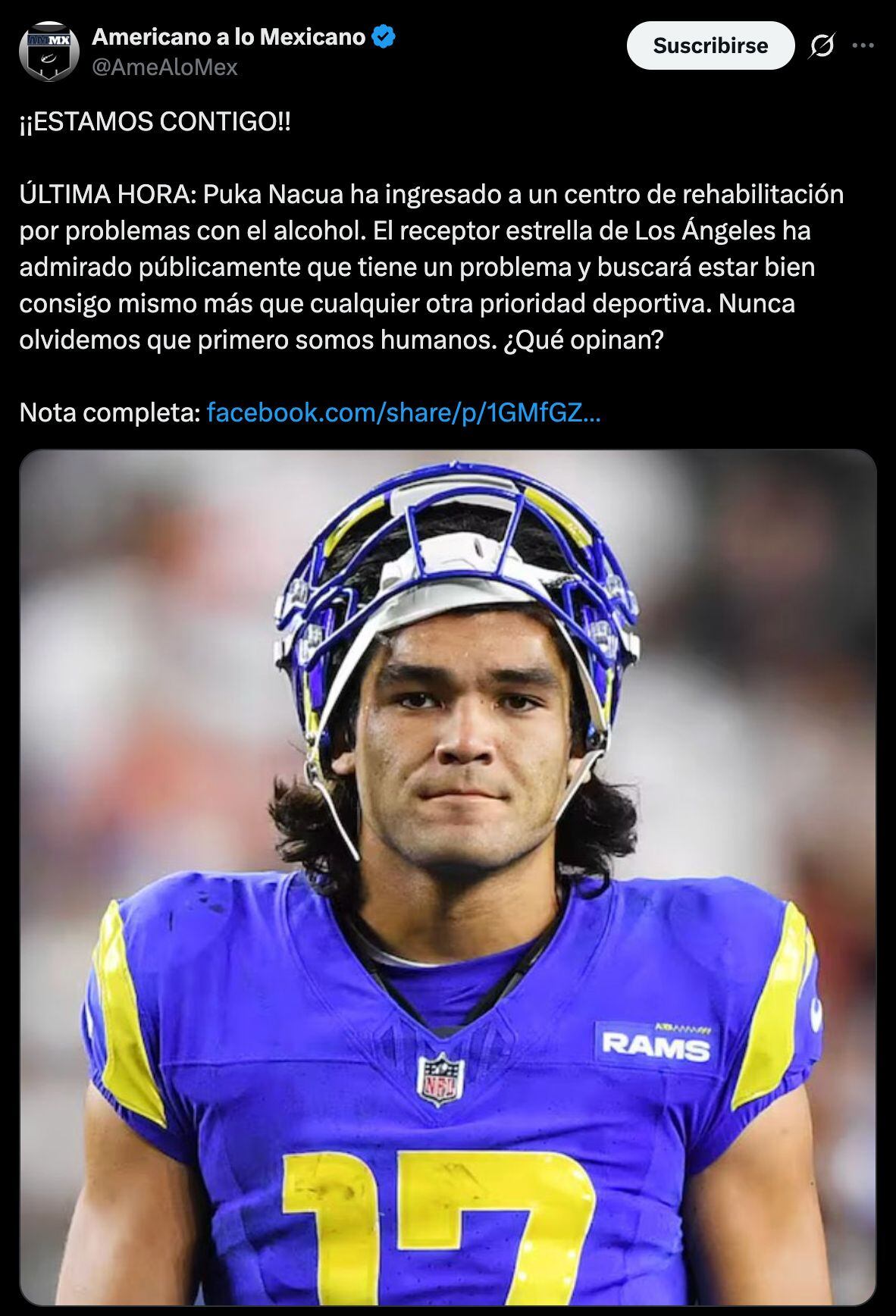 Reportan que Puka Nacua ingresó a rehabilitación por consumo de alcohol