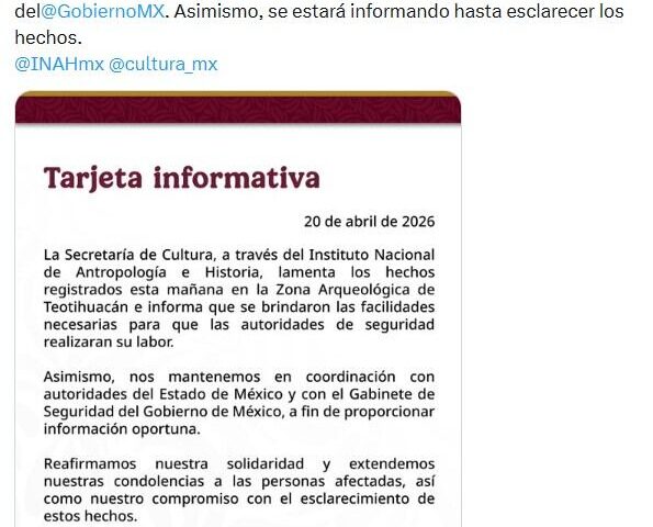 Secretaría de Cultura apoyará a familias de víctimas tras balacera en Teotihuacán